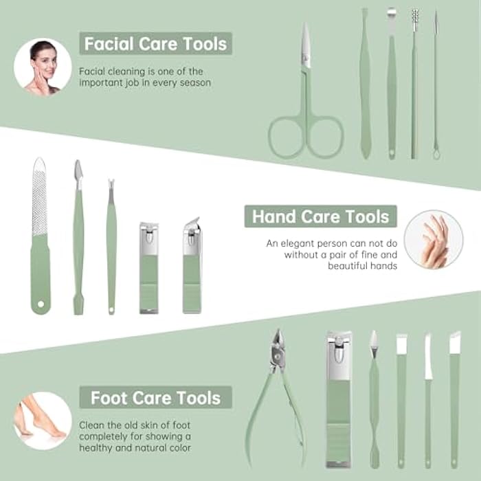 START MAKERS Manicure Set - 16 in 1 Professional Nail Clipper Set - Stainless Steel Pedicure Kit Nail Care Kit for Men Women with Storage Travel Case, Green - Image 2